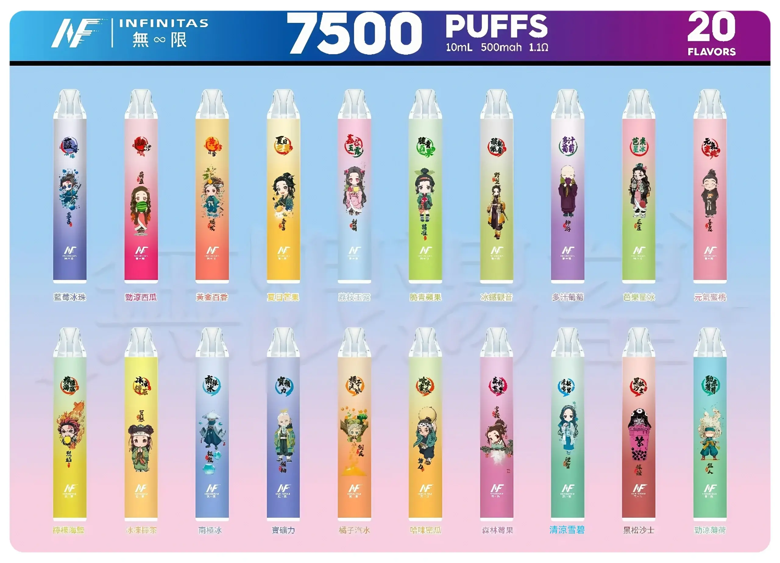 INF無限 鬼滅之刃聯名款 拋棄式電子煙 7500口 10ml 500mAh ｜一次性 貨到付款