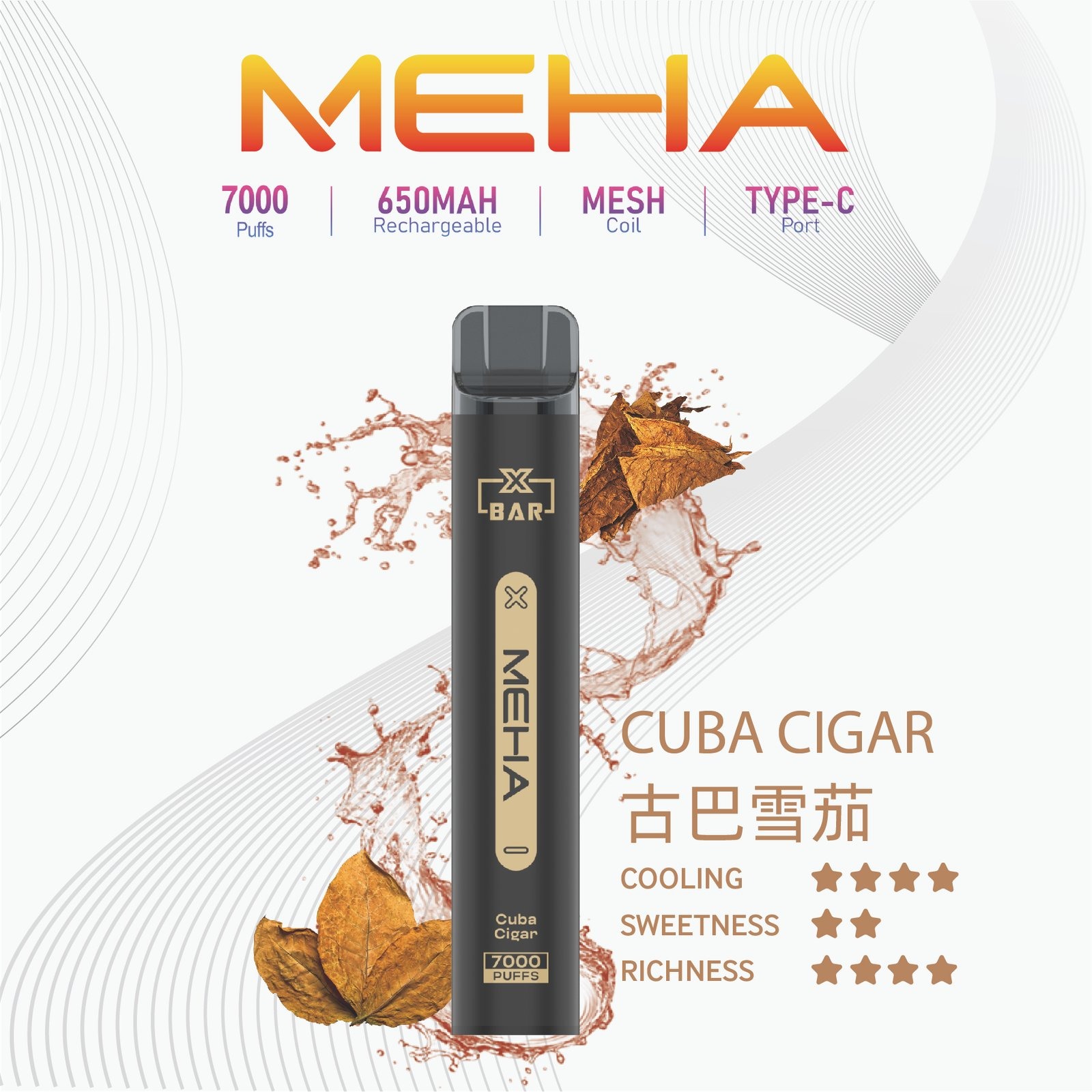 MEHA X Bar 魅嗨小黑條拋棄式 7000口｜可充電650mAh｜10ml煙油｜多種口味-thumb-2