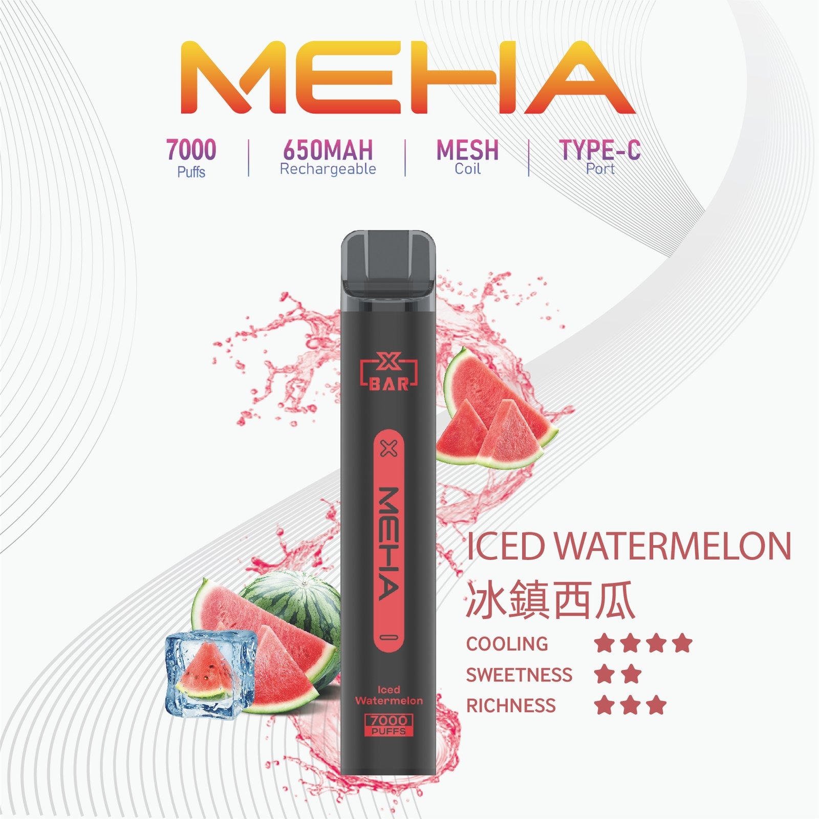 MEHA X Bar 魅嗨小黑條拋棄式 7000口｜可充電650mAh｜10ml煙油｜多種口味-thumb-5