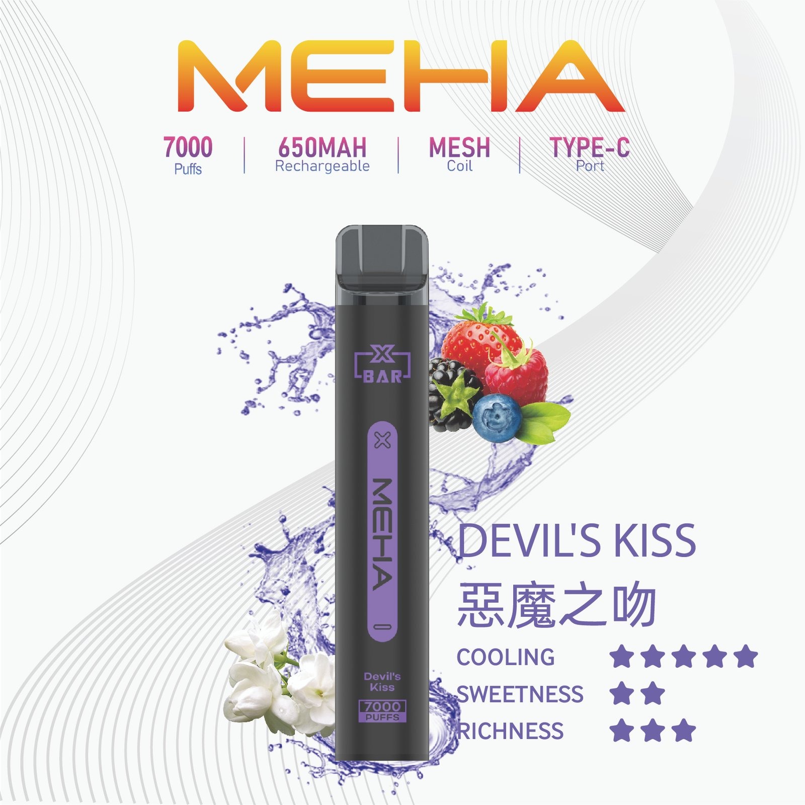 MEHA X Bar 魅嗨小黑條拋棄式 7000口｜可充電650mAh｜10ml煙油｜多種口味-thumb-1