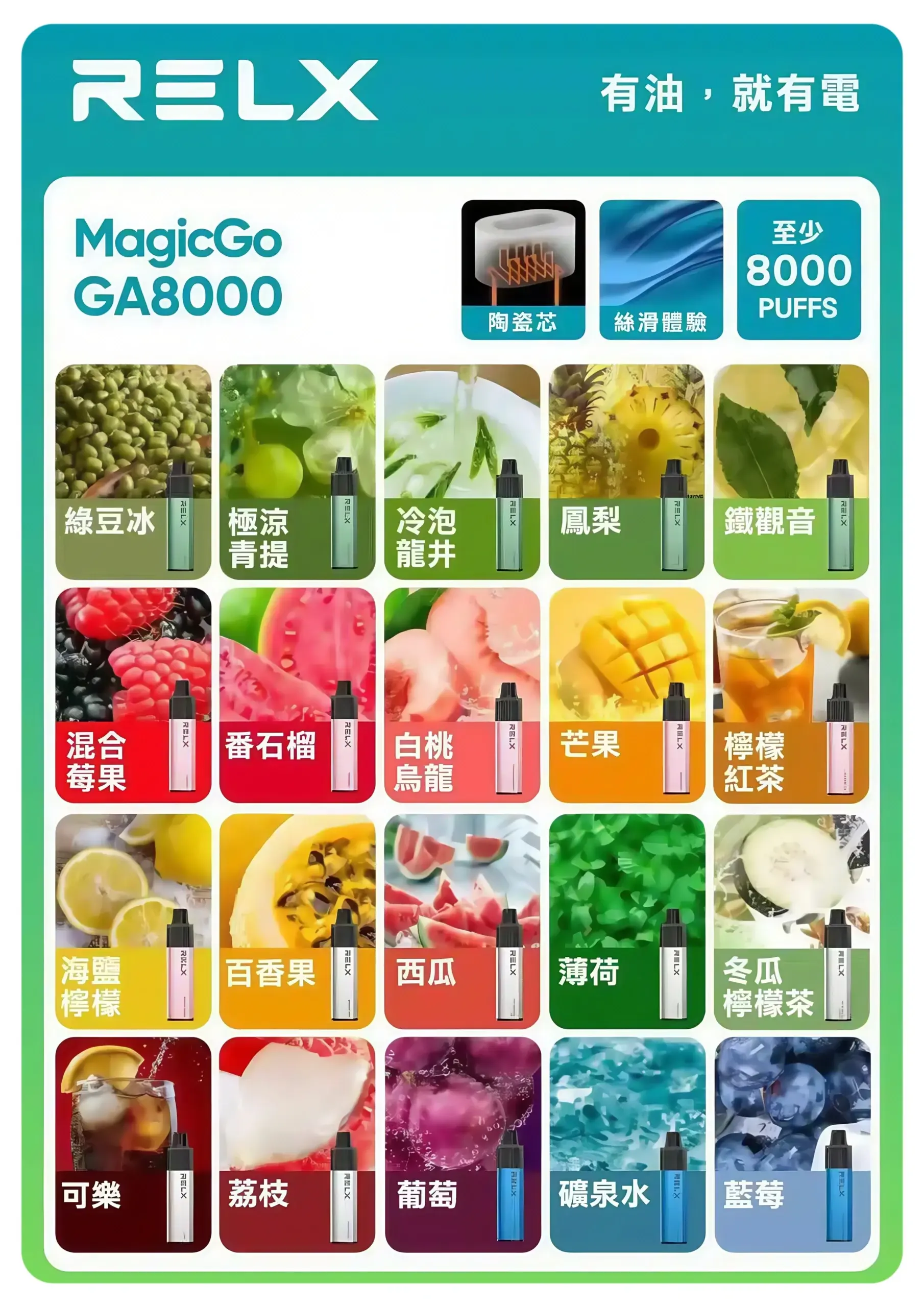 RELX悅刻GA8000拋棄式電子煙8000口 一次性大容量18ml 台灣現貨