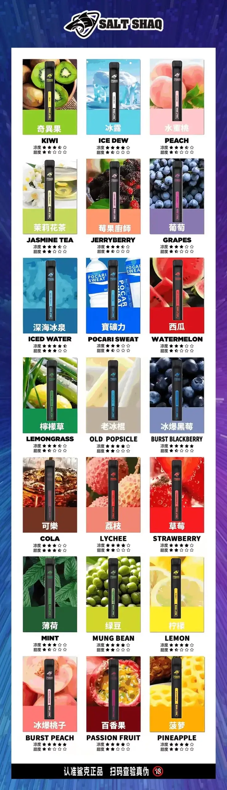 SALT SHAQ 鯊克 7000口拋棄式電子煙｜10ml大容量 650mAh超長續航｜21種口味任選-thumb-1